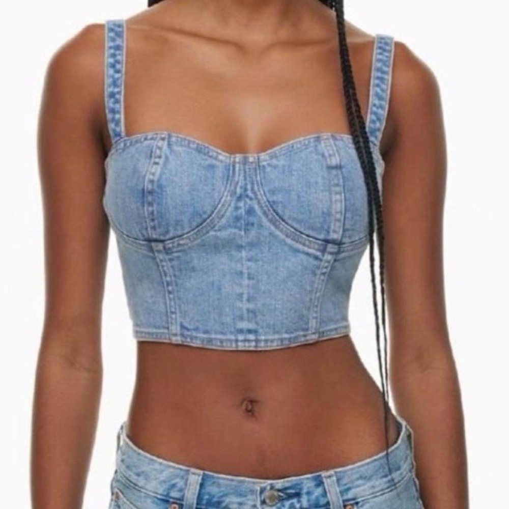 Denim Forum Aritzia Denim Corset Bustier Crop Top Blue‎ Structured Jean